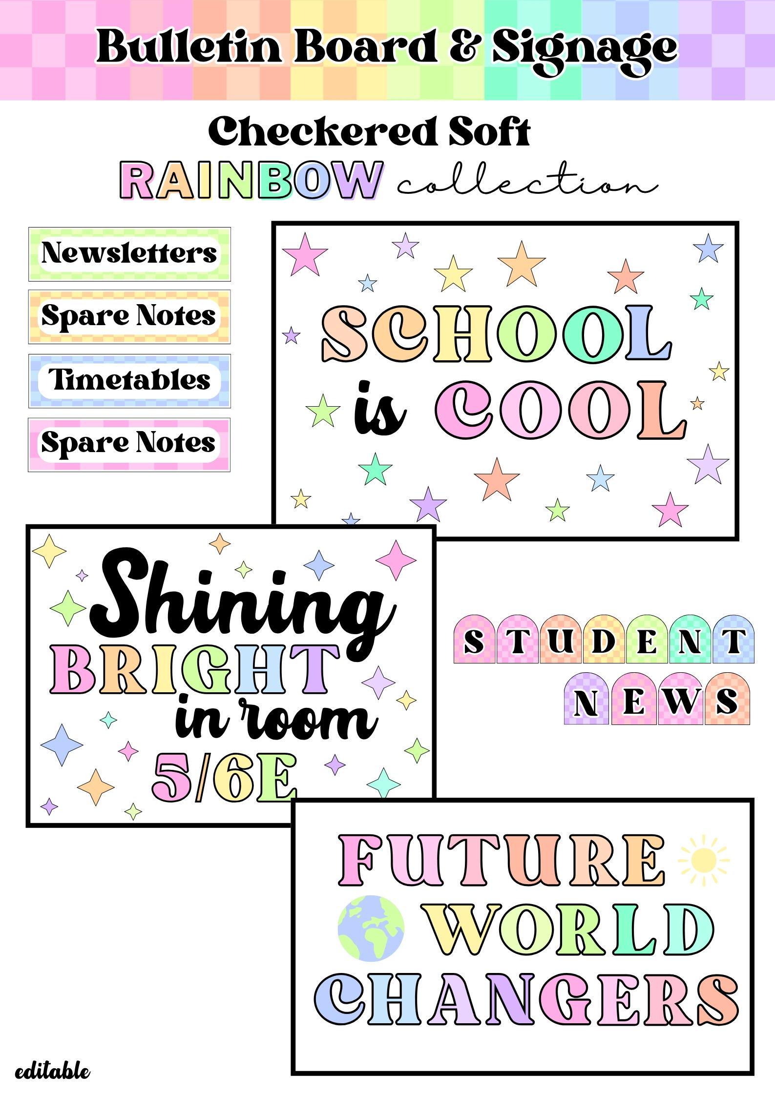 Checkered Rainbow Bulletin Board Kit - Editable Pastel Classroom Decor ...