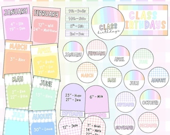 Birthday Display Sign: Pastel Classroom Decor (Editable Canva File)