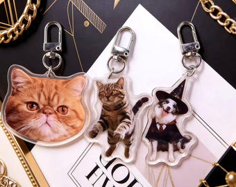 Personalized Pet Portrait Keychain, Custom Cat or Dog Memorial Keychain, Pet Loss Gift, Keepsake for Animal Lovers