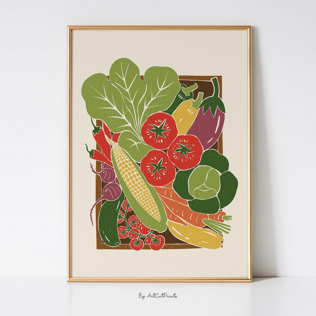 rustic vegetable kitchen prints | 3-piece wall art |... Vegetable Kitchen Wall Art Printable, Vintage Vegetables Illustration ...