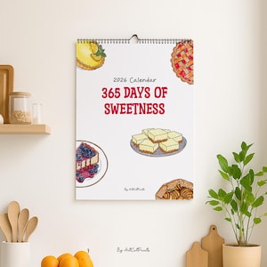 2026 Dessert Recipe Calendar, Kitchen Wall Calendar, Watercolor Baking illustration (PDF Download)