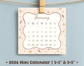 2026 Mini Calendar Printable, Desk Decor (PDF & JPEG)