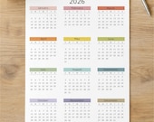 2026 Year at a Glance Calendar Printable, Pastel Minimal Year Planner (PDF Download)