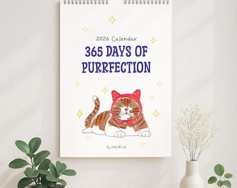 2026 Watercolor Cat Calendar printable colorful Whimsical Feline Art monthly poster (Digital Download)