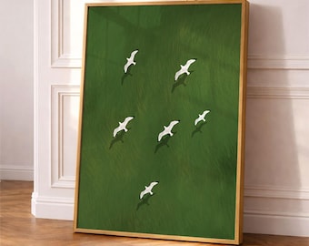 Póster imprimible de pájaro abstracto para pared, decoración natural, hogar moderno, minimalista, descarga digital