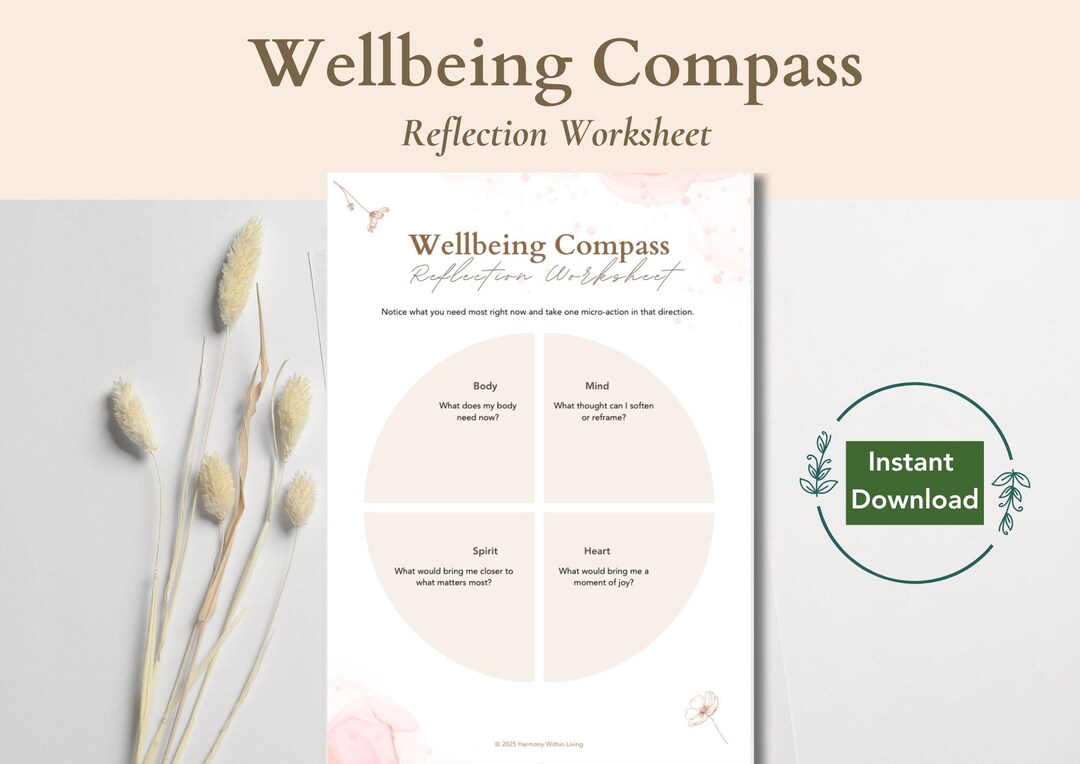 Wellbeing Compass. Reflection Worksheet Printable. Self-care & Self ...