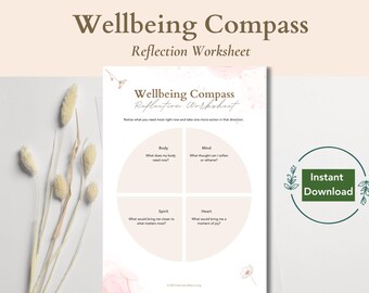 Wellbeing Compass. Reflection Worksheet Printable. Self-Care & Self-Discovery Journal PDF. Mindfulness Resources. Love, Clarity, Balance