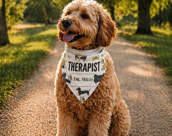 Pañuelo para mascotas con ilustración de terapia canina / Patrón de huella de pata veterinaria con nombre personalizado