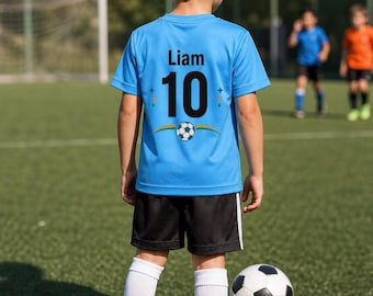Maglietta Summer of Soccer S.O.S. Little Kicker / Maglia da calcio per ragazzi, numero personalizzato sul retro