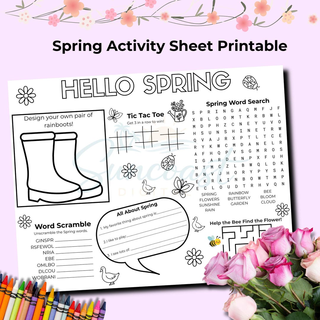 Spring Activity Sheet Printable | Kids Games, Coloring, Word Search ...