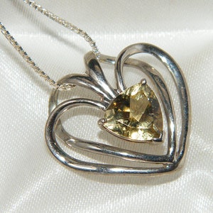 925 Sterling Italy Silver Yellow Citrine 925 Sterling Silver Gemstone Heart Pendant Necklace