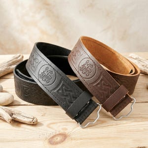 Leather Belt for Scottish Kilts Embossed pattern Adjustable waist