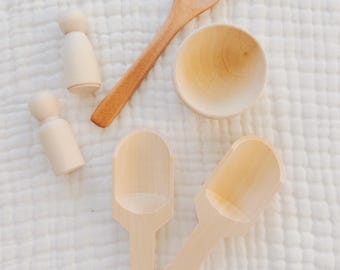 Sensory Bin Starter Kit | Engaging Tools and Accessories for Sensory Play |  Scoops, Spoons, Pegs & Bowls - Wooden Accesories for Play