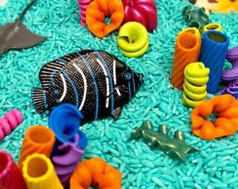 Under the Sea Coral Reef Sensory Bin Kit | Bright Colorful Sensory Play Base | Ocean Animals Preschool Activities for Sensory Table