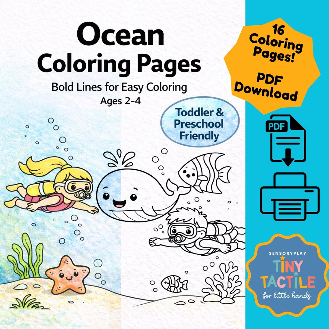 Digital Download - Ocean Theme Coloring Pages | Birthday Activities for ...