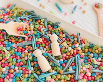 Forest Jamboree Sensory Bin Mix | Colorful chickpea, pasta, and tree sensory base | Sensory Play Filler for kids