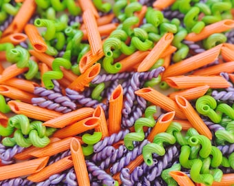 Sensory Bin Filler & Play Kit - Whack-a-Noodles - Chunky Pasta Filler - Green, Purple, Orange - Bright High-Contrast