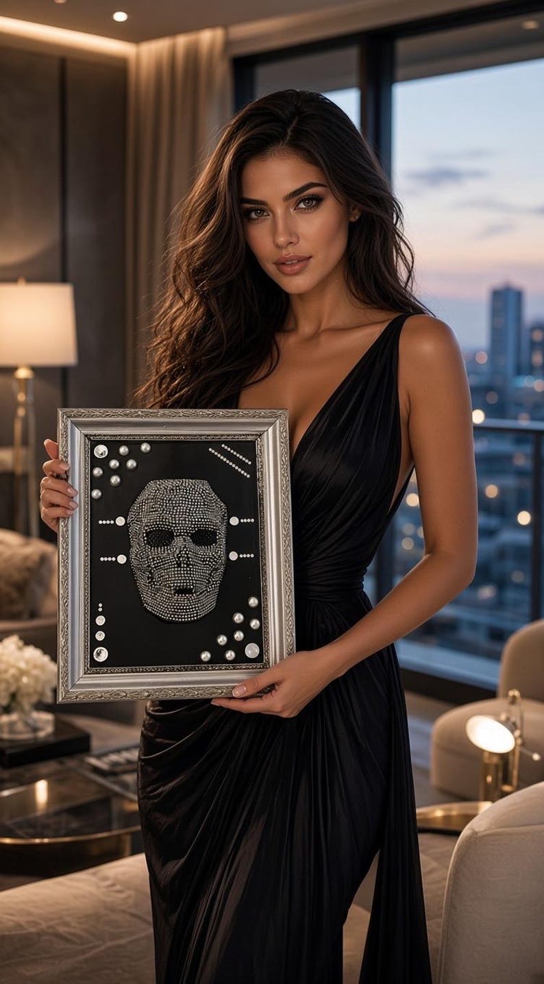Gothic 3D Skull Wall Art, Crystal Embellished Sculpture in Silver Frame ...