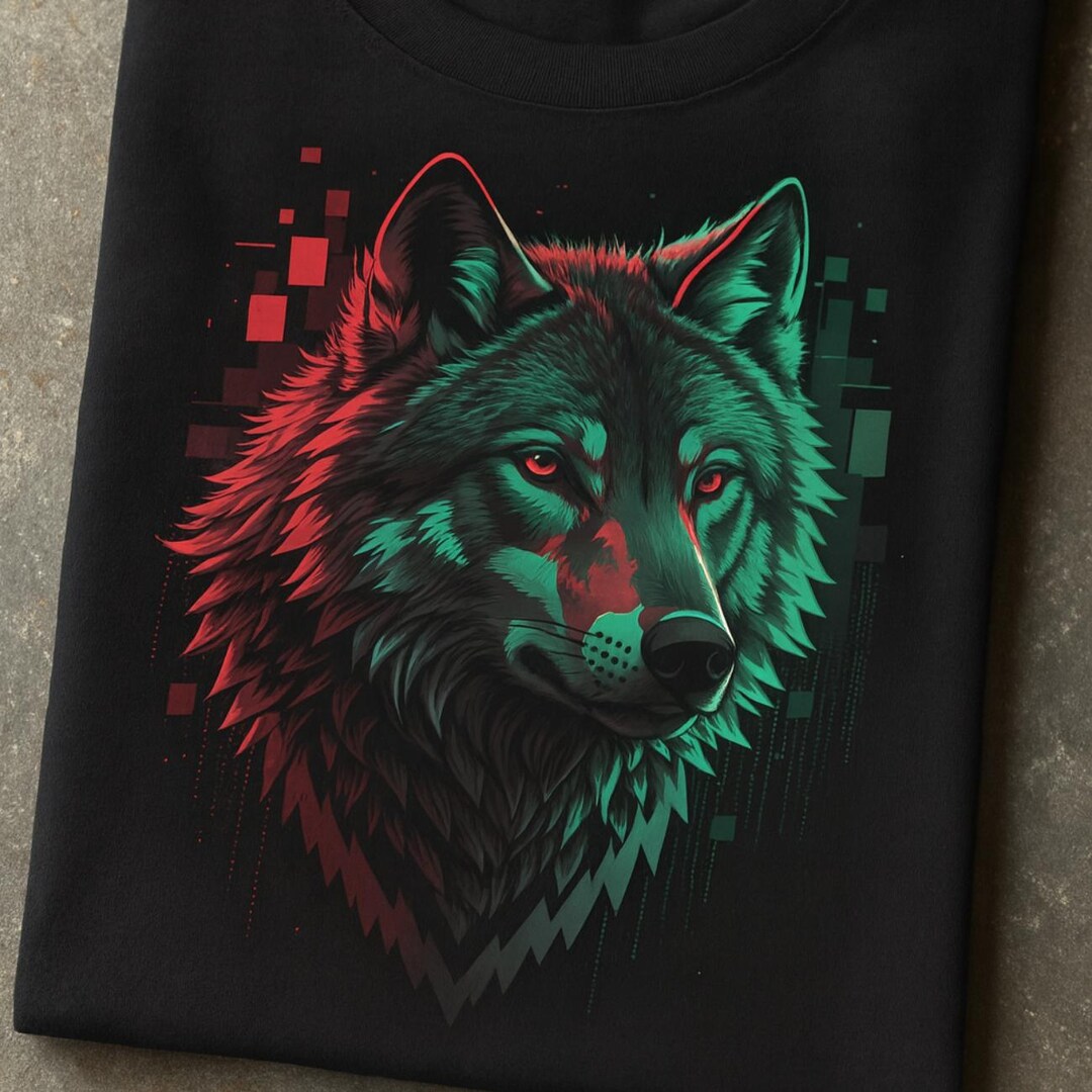 Glitch Wolf Head PNG | Neon Cyberpunk Illustration (digital Download ...