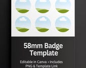58mm Badge Pin Template • Editable Canva Design (Digital Download)
