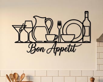 Bon Appetit Metal Wall Art, Modern Kitchen Wall Decor, Dining Room Wall Hanging, Restaurant Wall Sign, Kitchen Decor