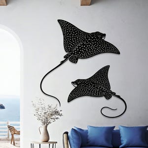 Stingray Metal Wall Art Set of 2, Coastal Beach House Decor, Manta Ray Ocean Wall Decor, Nautical Wall Art, Gift for Beach Lovers