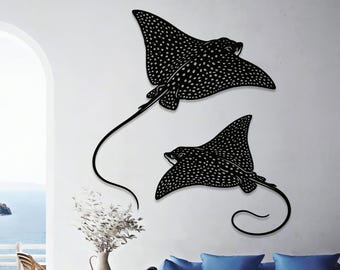 Stingray Metal Wall Art Set of 2, Coastal Beach House Decor, Manta Ray Ocean Wall Decor, Nautical Wall Art, Gift for Beach Lovers