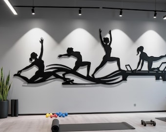 Oversized Pilates Yoga Metal Wall Art, Fitness Studio Decor