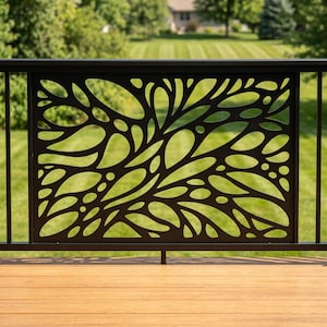 Botanical Floral Metal Wall Art, Outdoor Privacy Screen, Steel Garden Fence Panel, Leaf Gate Insert, Deck Railing Patio Decor