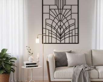 Geometric Laser Cut Decor:Art Deco Metal Wall Art,| Modern Black Steel Panel