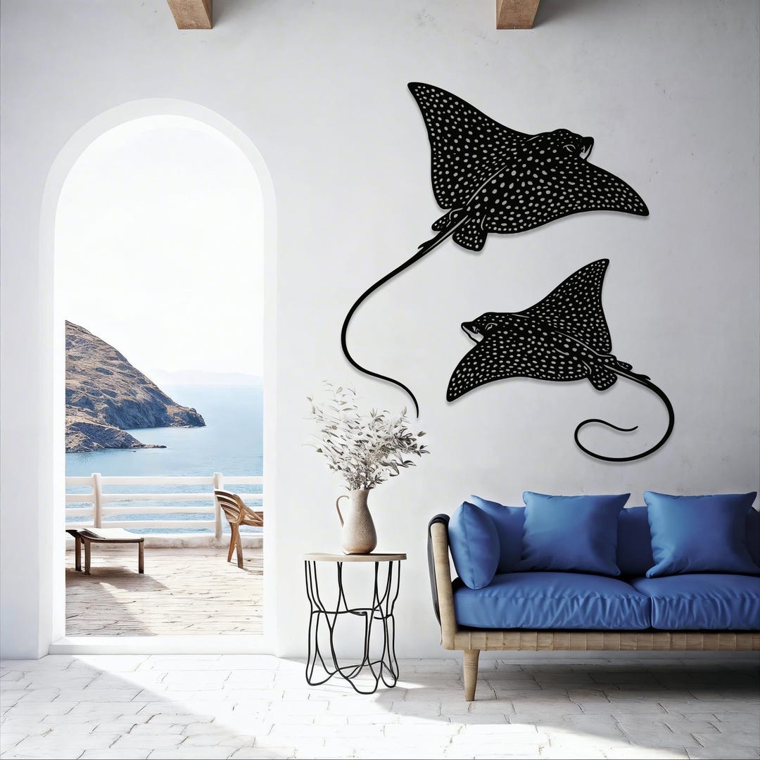 Stingray Metal Wall Art Set of 2, Coastal Beach House Decor, Manta Ray ...
