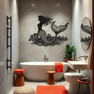 Mermaid Metal Wall Art | Ocean Bathroom Decor