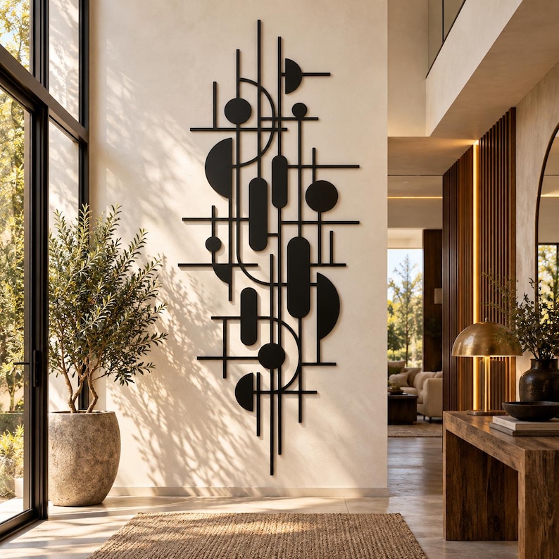 Large Mid Century Metal Wall Art, Modern Abstract Wall Decor, Vertical ...