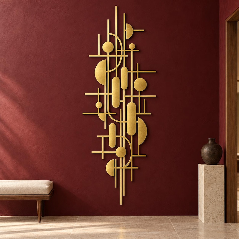 Large Mid Century Metal Wall Art, Modern Abstract Wall Decor, Vertical ...