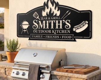 Custom Backyard BBQ Metal Sign, Personalized Barbecue Grill Wall Decor, Rustic Smokehouse Sign, Outdoor Patio BBQ Decor, Gift for Dad