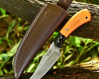 Bushcraft Knife – Stainless Steel Blade, Wood Handle & Leather Sheath | Handmade Hunting Knife, Gift for Boyfriend, Birthday Gift for Dad