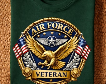 Air Force Veteran PNG | 3D Gold Eagle USAF Wings Emblem | Patriotic Veterans Day Sublimation | Military Dad Gift