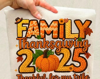 Family Thanksgiving Latch Hook Yarn PNG — Faux Crochet Fall Design | Digital Download
