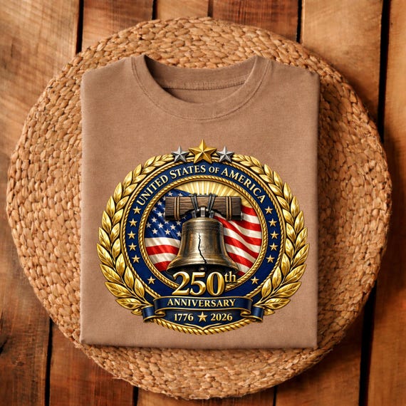 USA 250th Anniversary Liberty Bell PNG 1776-2026 | America 250 Semiquincentennial 3D Metallic Emblem Sublimation Design