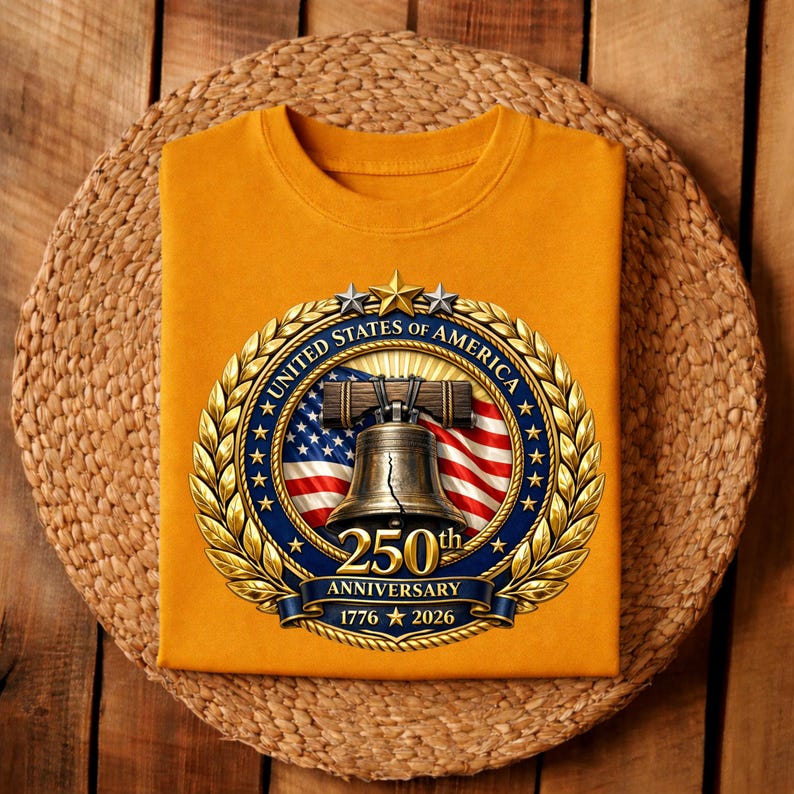 USA 250th Anniversary Liberty Bell PNG 1776-2026 | America 250 Semiquincentennial 3D Metallic Emblem Sublimation Design