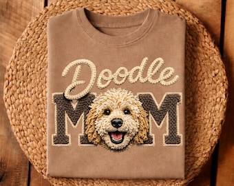 Yarn Doodle Mom PNG, Faux Embroidery Goldendoodle Labradoodle Bernedoodle, Crochet Texture Dog Mom Sublimation, 300 DPI Download