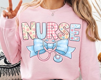 Preppy Nurse Floral PNG — Flirty Nurse Stethoscope & Bow | 300 DPI Transparent PNG for T-Shirts