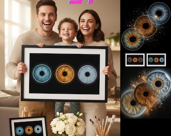Custom Family Iris Portrait From Photo (3 Eyes), Personalized Eye Art Print, The Dream Iris Wall Decor, Digital Download JPG PNG