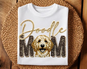 Yarn Doodle Mom PNG, Faux Embroidery Goldendoodle Labradoodle Bernedoodle, Crochet Texture Dog Mom Sublimation, 300 DPI Download
