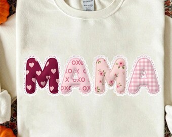 Valentine Mama PNG Bundle, Patchwork Lace Mama Letters + XOXO Design, Pink Valentine Sublimation, 1 PNG 12x12 300 dpi