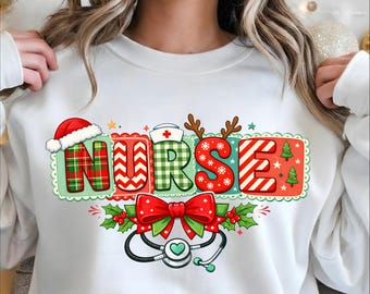 Christmas Nurse PNG — Nurse Coquette Retro Holiday Design | 300 DPI Transparent PNG for T-Shirts, Mugs, Stickers — Instant Download