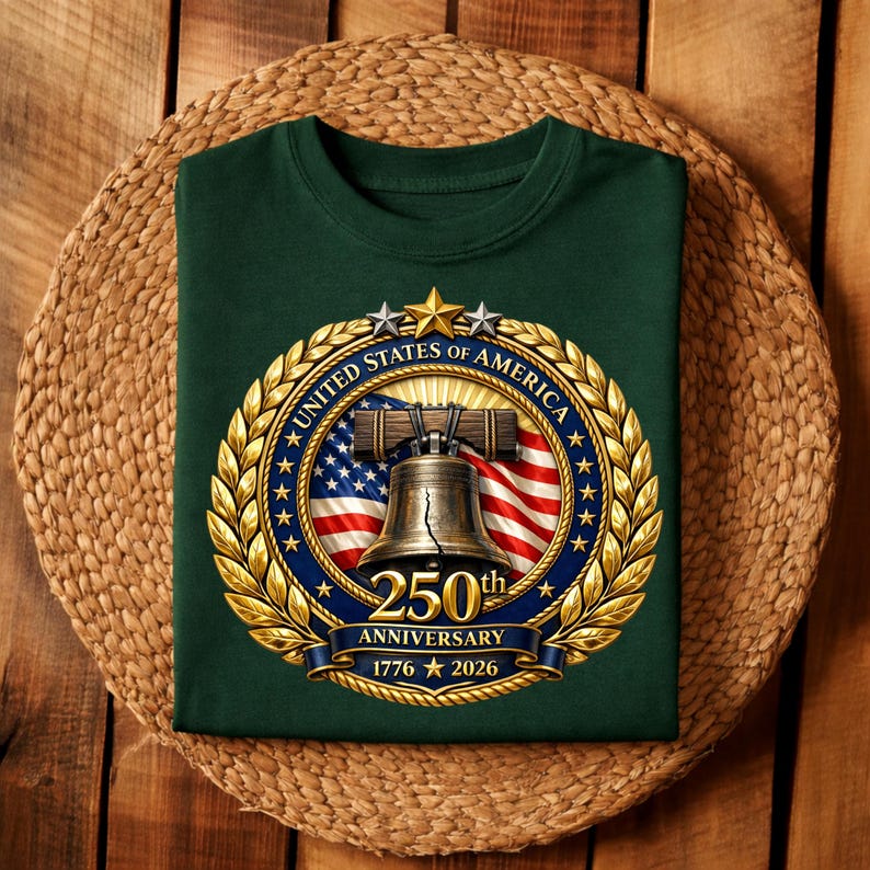 USA 250th Anniversary Liberty Bell PNG 1776-2026 | America 250 Semiquincentennial 3D Metallic Emblem Sublimation Design