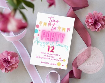 Tween Girl Minimalist Birthday Party Invitation Template Digital Download