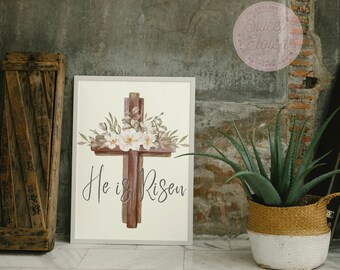 He is Risen Magnolia Cross Digital Download Wall Art