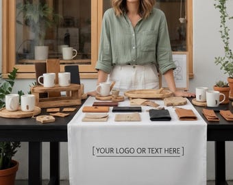 Custom Logo Table Runner | Personalized Linen Banner for Market Booths | Canvas Branding Cloth for Trade Shows & Small Business Displays